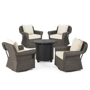 Outdoor 4 Seater Wicker Swivel Chair and Fire Pit Set - NH279213 clothes rack, garment rack