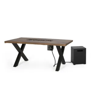 Outdoor 40,000 BTU Fire Pit Dining Table with Tank Holder, Textured Brown Walnut, Black, and Dark Gray - NH895513 floor chair, tatami chair