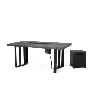 Outdoor 40,000 BTU Fire Pit Dining Table with Tank Holder, Textured Gray Oak, Black, and Dark Gray - NH795513 floor chair, tatami chair