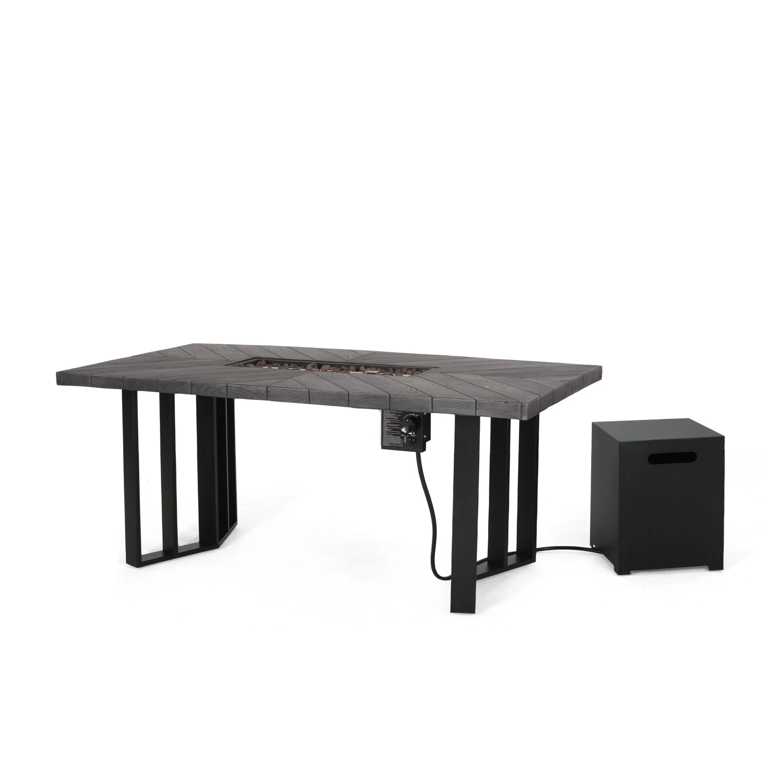 Outdoor 40,000 BTU Fire Pit Dining Table with Tank Holder, Textured Gray Oak, Black, and Dark Gray - NH795513 floor chair, tatami chair