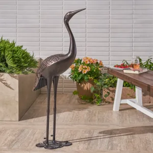 Outdoor 43-Inch Bronze Cast Aluminum Crane Garden Statue - NH965403 patio chairs, outdoor seating
