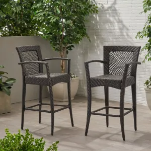 Outdoor 46" Wicker Barstool (Set of 2), Multi Brown Finish - NH932903 patio chairs, outdoor seating