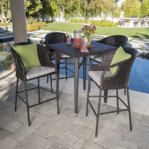 Outdoor 5 Piece 41 Inch Multi-brown Wicker Square Bar Set - NH618203 patio chairs, outdoor seating