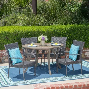 Outdoor 5 Piece Acacia Wood and Wicker Dining Set - NH710503 patio chairs, outdoor seating