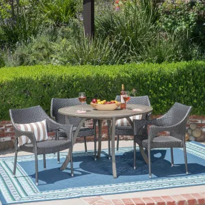 Outdoor 5 Piece Acacia Wood and Wicker Dining Set - NH810503 patio chairs, outdoor seating