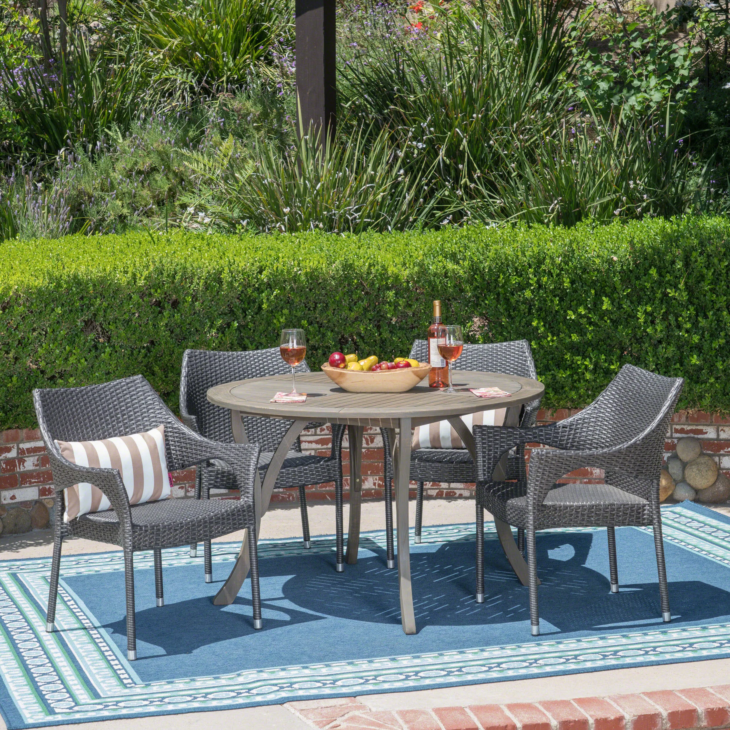 Outdoor 5 Piece Acacia Wood and Wicker Dining Set - NH810503 patio chairs, outdoor seating