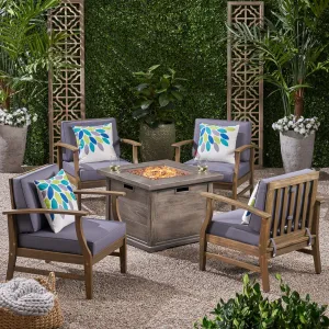Outdoor 5 Piece Acacia Wood Club Chair and Fire Pit Set, Gray Finish and Gray - NH513803 clothes rack, garment rack