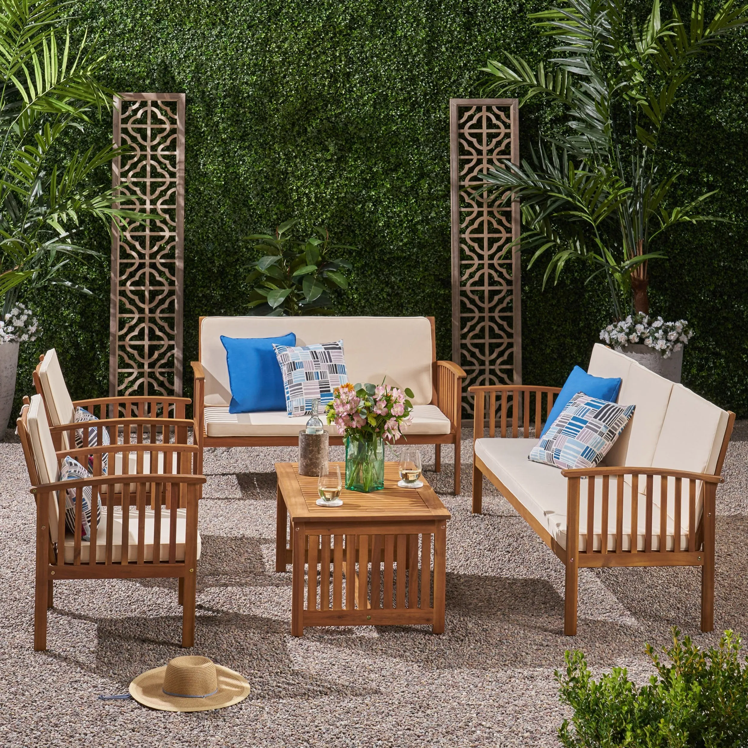 Outdoor 5 Piece Acacia Wood Conversational Set - NH891803 cushion cover, soft furnishing