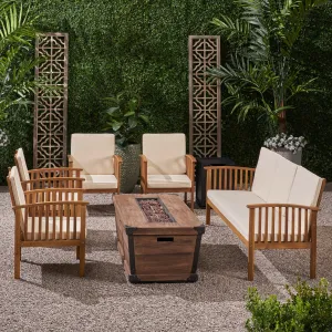 Outdoor 5 Piece Acacia Wood Conversational Set with Cushions and Fire Pit - NH128703 clothes rack, garment rack