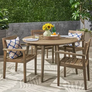 Outdoor 5 Piece Acacia Wood Dining Set with Straight Legged Dining Table, Gray Finish - NH975503 patio chairs, outdoor seating