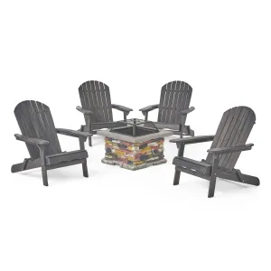 Outdoor 5 Piece Acacia Wood/ Light Weight Concrete Adirondack Chair Set with Fire Pit - NH313403 patio chairs, outdoor seating