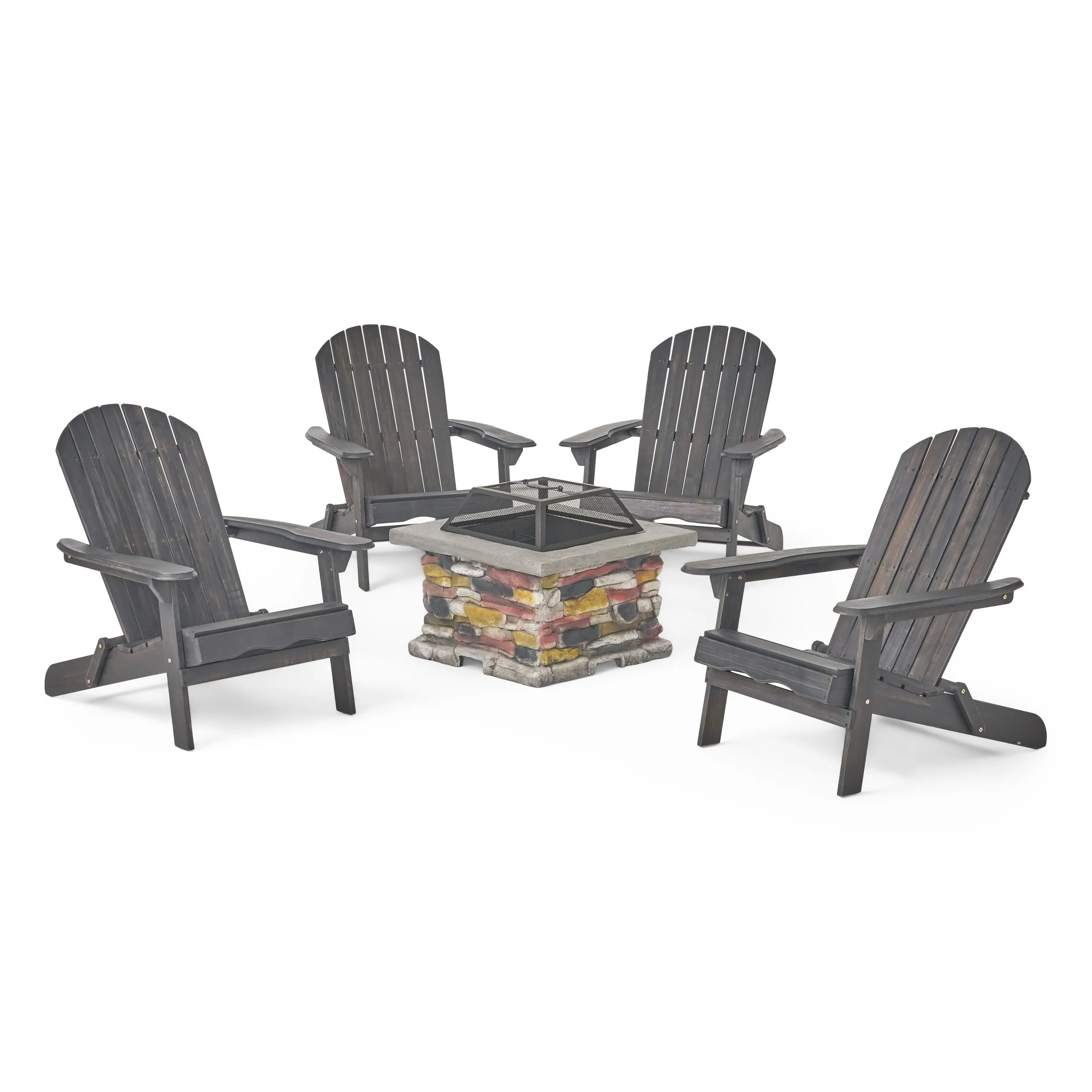 Outdoor 5 Piece Acacia Wood/ Light Weight Concrete Adirondack Chair Set with Fire Pit - NH313403 patio chairs, outdoor seating