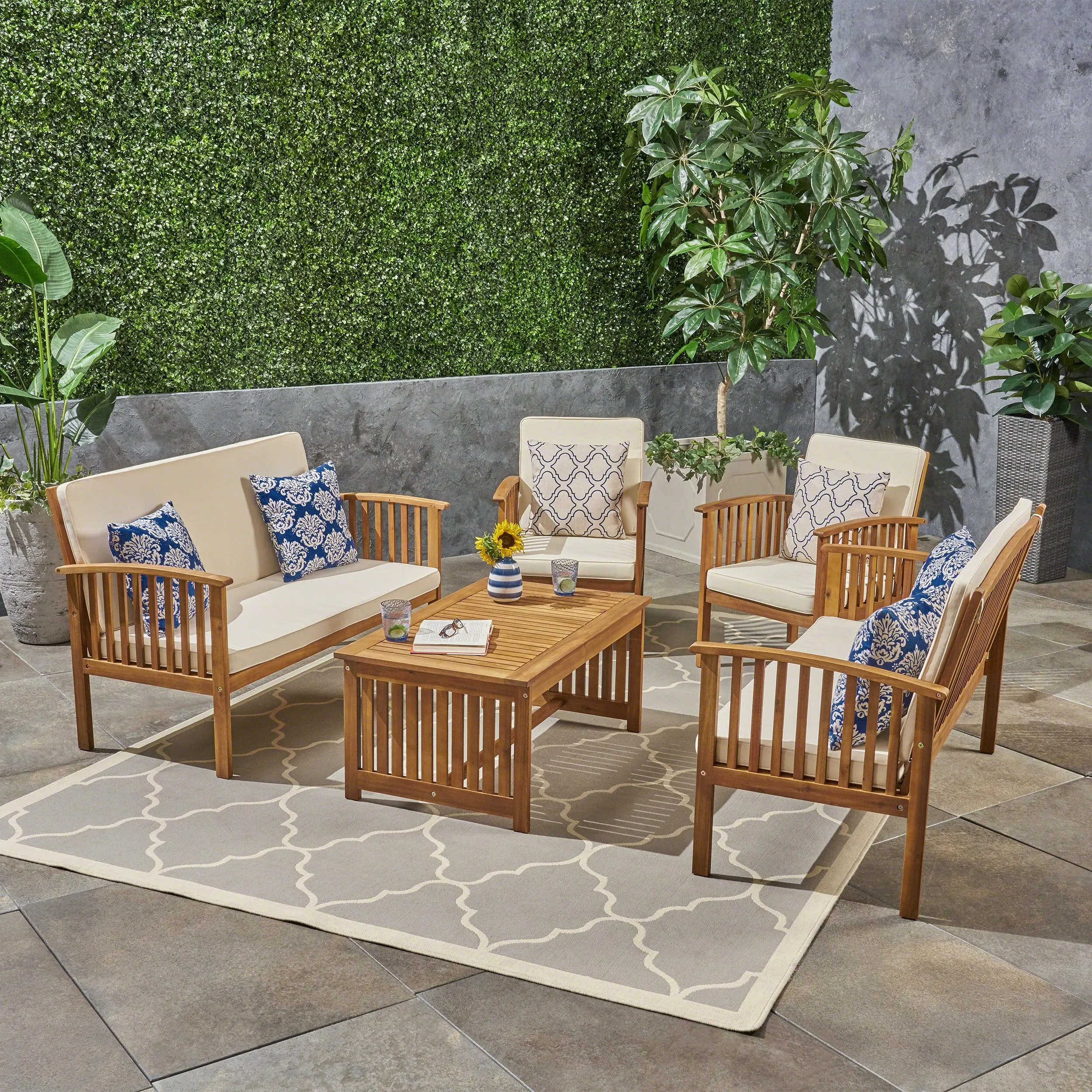 Outdoor 5-Piece Acacia Wood Sofa Set - NH970603 patio chairs, outdoor seating