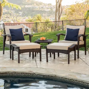 Outdoor 5-piece Brown Wicker Seating Set with Cushions - NH927692 clothes rack, garment rack