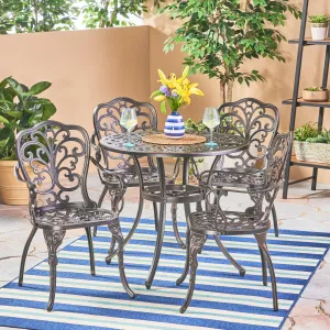 Outdoor 5 Piece Cast Aluminum Dining Set, Shiny Copper - NH614503 patio chairs, outdoor seating