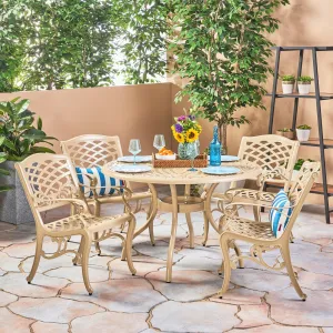 Outdoor 5 Piece Cast Aluminum Round Dining Set - NH596503 patio chairs, outdoor seating