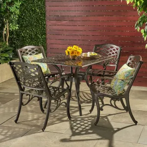 Outdoor 5-piece Cast Aluminum Square Bronze Dining Set - NH395692 patio chairs, outdoor seating