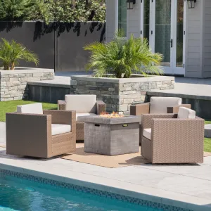 Outdoor 5 Piece Chat Set with Brown Wicker Club Chairs and Fire Pit - NH552203 clothes rack, garment rack