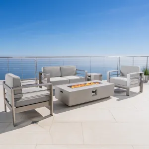 Outdoor 5 Piece Chat Set with Cushions and Fire Pit - NH493303 cushion cover, soft furnishing