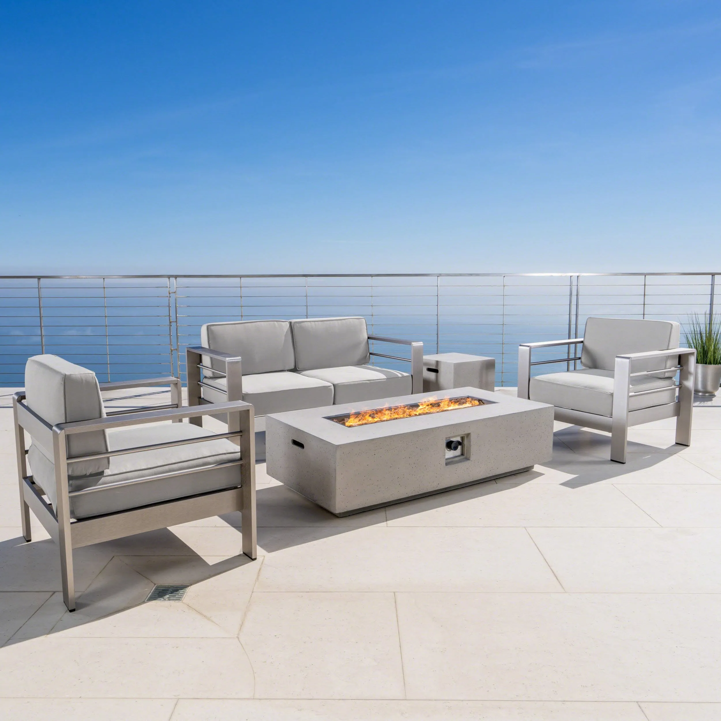 Outdoor 5 Piece Chat Set with Cushions and Fire Pit - NH493303 patio chairs, outdoor seating