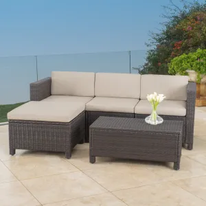 Outdoor 5-piece Dark Brown Wicker Sectional Sofa Set with Beige Cushions - NH376692 serving bowl, serving dish