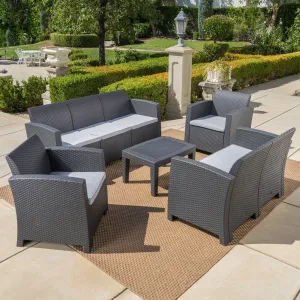 Outdoor 5 Piece Faux Wicker Rattan Chat Set with Sofa and Water Resistant Cushions - NH716203 serving bowl, serving dish