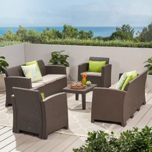 Outdoor 5 Piece Faux Wicker Rattan Style Chat Set - NH426203 cushion cover, soft furnishing