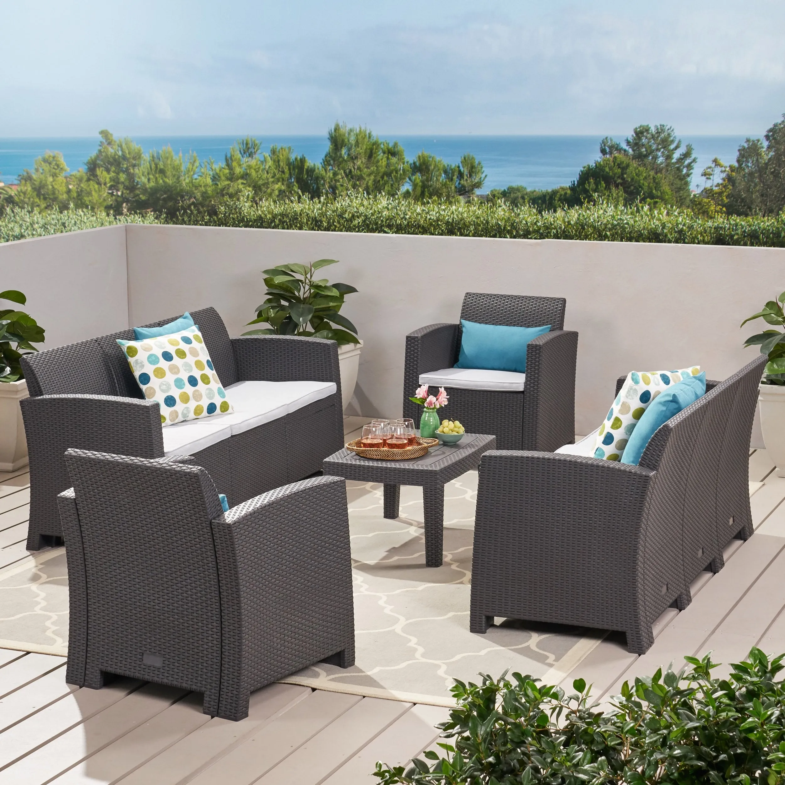 Outdoor 5 Piece Faux Wicker Rattan Style Chat Set - NH426203