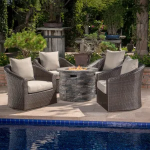 Outdoor 5 Piece Fire Pit Wicker Swivel Club Chair Chat Set - NH635203 clothes rack, garment rack