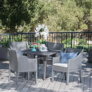 Outdoor 5 Piece Gray Wicker Dining Set with Water Resistant Cushions - NH123203 patio chairs, outdoor seating