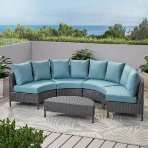 Outdoor 5 Piece Gray Wicker Sectional Sofa Set with Teal Cushions - NH506203 serving bowl, serving dish