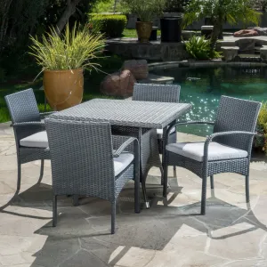 Outdoor 5 Piece Grey Wicker Dining Set with Cushions - NH702003 patio chairs, outdoor seating