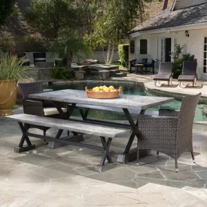 Outdoor 5 Piece Lightweight Concrete Dining Set with Benches - NH219592 patio chairs, outdoor seating