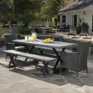 Outdoor 5 Piece Lightweight Concrete Dining Set with Benches - NH909592 patio chairs, outdoor seating