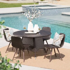 Outdoor 5 Piece Multi-brown Wicker Circular Dining Set - NH469103 patio chairs, outdoor seating