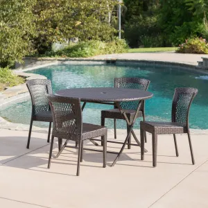 Outdoor 5 Piece Multi-brown Wicker Dining Set - NH500203 patio chairs, outdoor seating