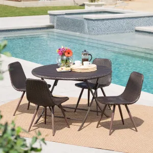 Outdoor 5 Piece Multi-brown Wicker Dining Set with Foldable Table - NH210203 patio chairs, outdoor seating
