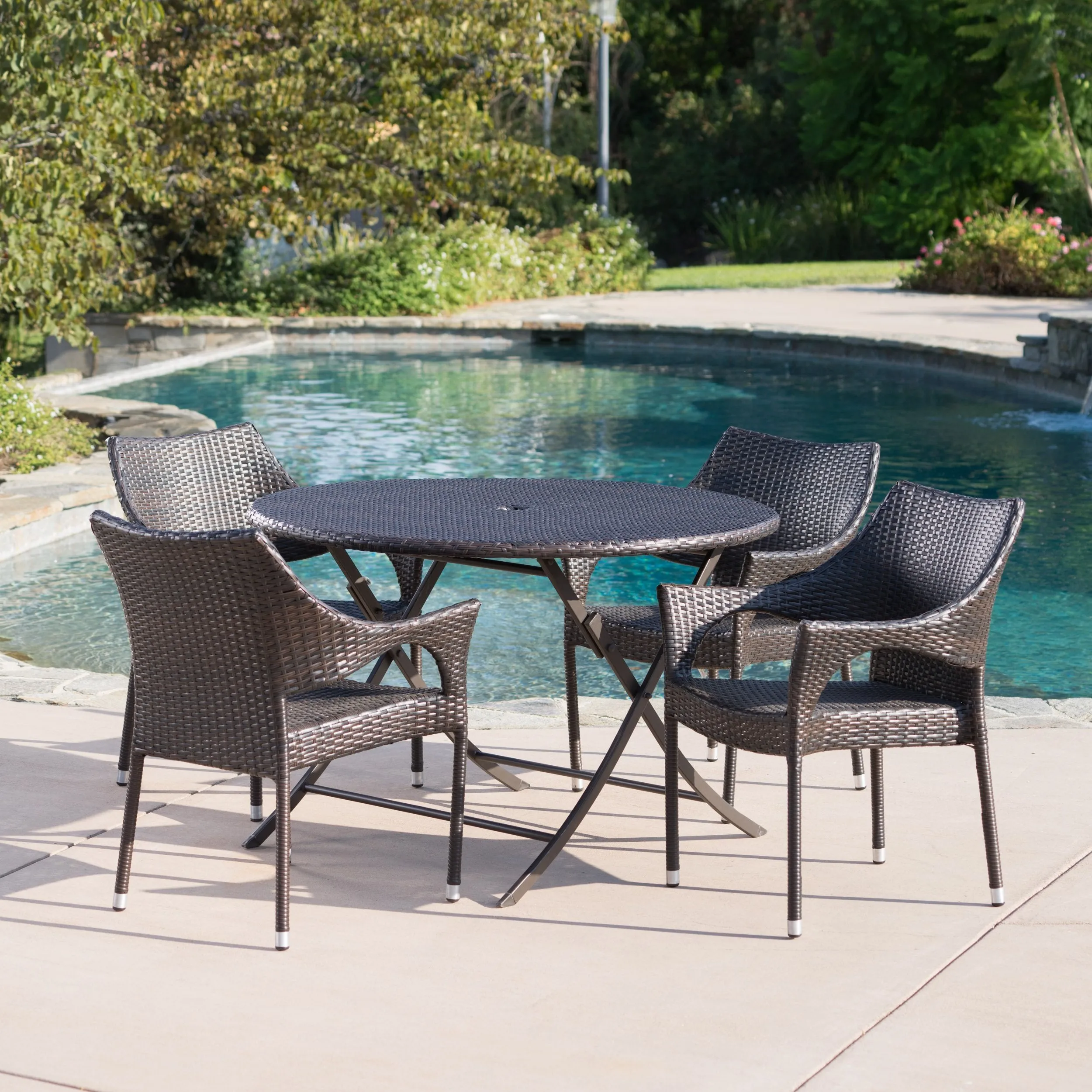 Outdoor 5-Piece Multi-Brown Wicker Dining Set with Foldable Table - NH400203 patio chairs, outdoor seating