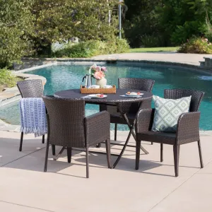 Outdoor 5 Piece Multi-brown Wicker Dining Set with Foldable Table - NH800203 patio chairs, outdoor seating