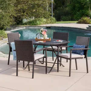 Outdoor 5 Piece Multi-brown Wicker Dining Set with Foldable Table - NH900203 patio chairs, outdoor seating