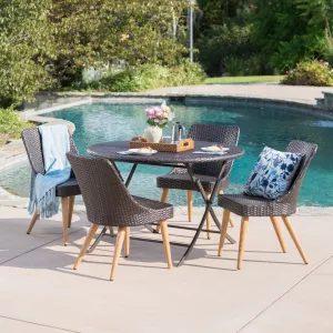 Outdoor 5 Piece Multi-brown Wicker Dining Set with Table and Chairs - NH110203 patio chairs, outdoor seating