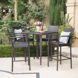 Outdoor 5 Piece Multi-brown Wicker Square Bar Table Set - NH013203 patio chairs, outdoor seating