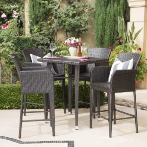 Outdoor 5 Piece Multi-brown Wicker Square Bar Table Set - NH113203 patio chairs, outdoor seating