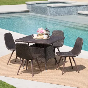 Outdoor 5 Piece Multi-brown Wicker Square Dining Set - NH569103 patio chairs, outdoor seating