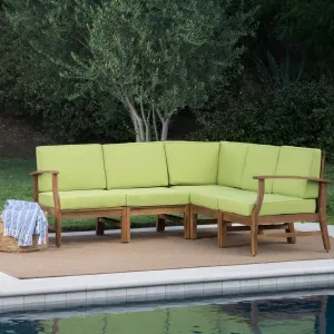 Outdoor 5 Piece Sectional with Green Water Resistant Cushions - NH739003 patio chairs, outdoor seating