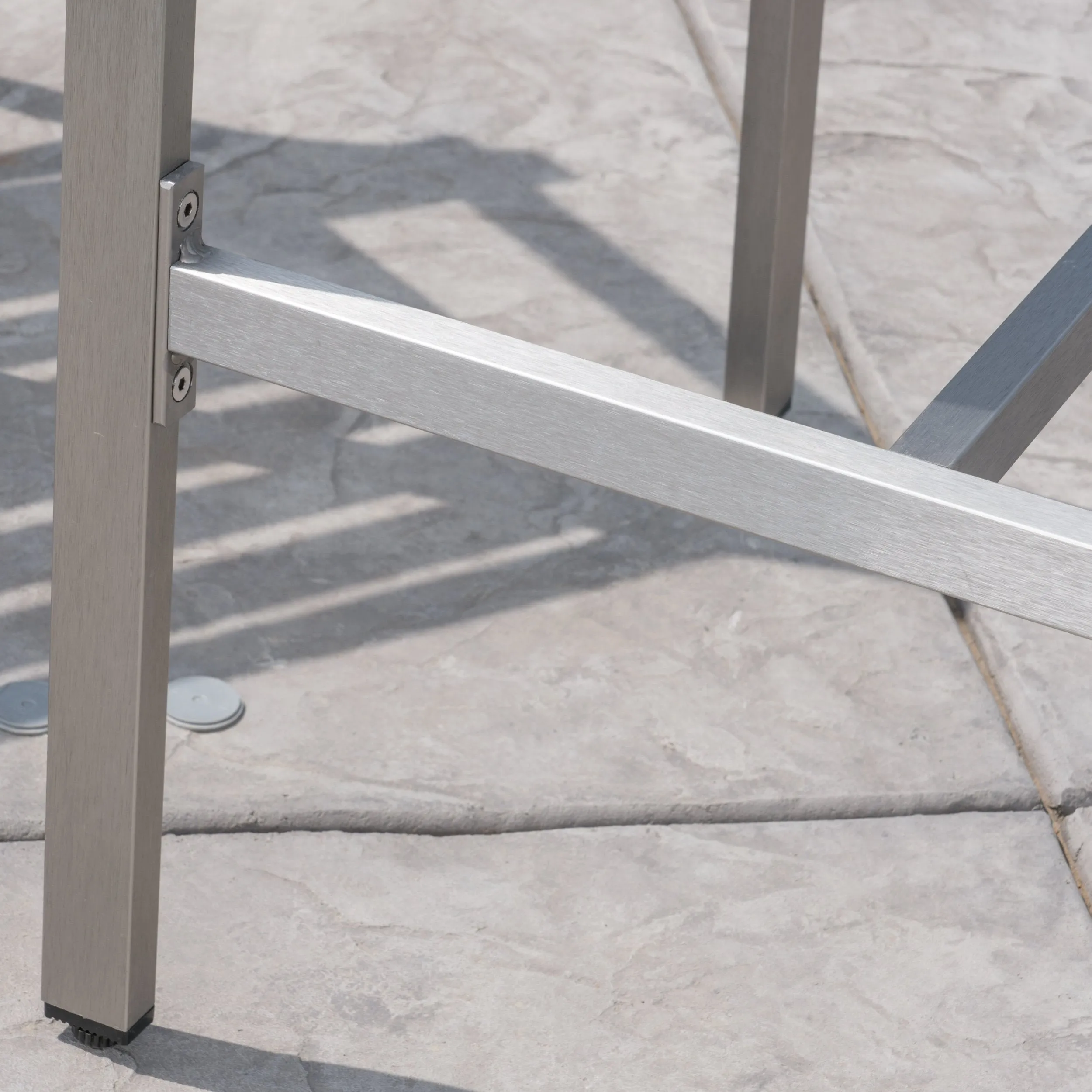 Outdoor 5 Piece Silver Rust-Proof Aluminum Bar Set with Grey Tempered Glass Top Bar Table - NH562403