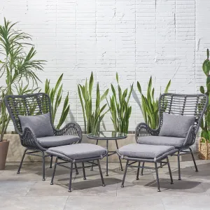 Outdoor 5 Piece Wicker Chat Set with Ottomans - NH190013 clothes rack, garment rack