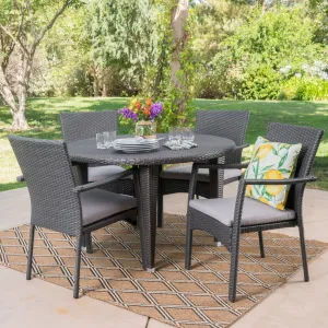 Outdoor 5 Piece Wicker Circular Dining Set with Water Resistant Cushions - NH551103 patio chairs, outdoor seating
