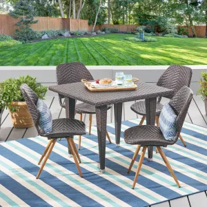 Outdoor 5 Piece Wicker Dining Set, Multibrown - NH937403 patio chairs, outdoor seating