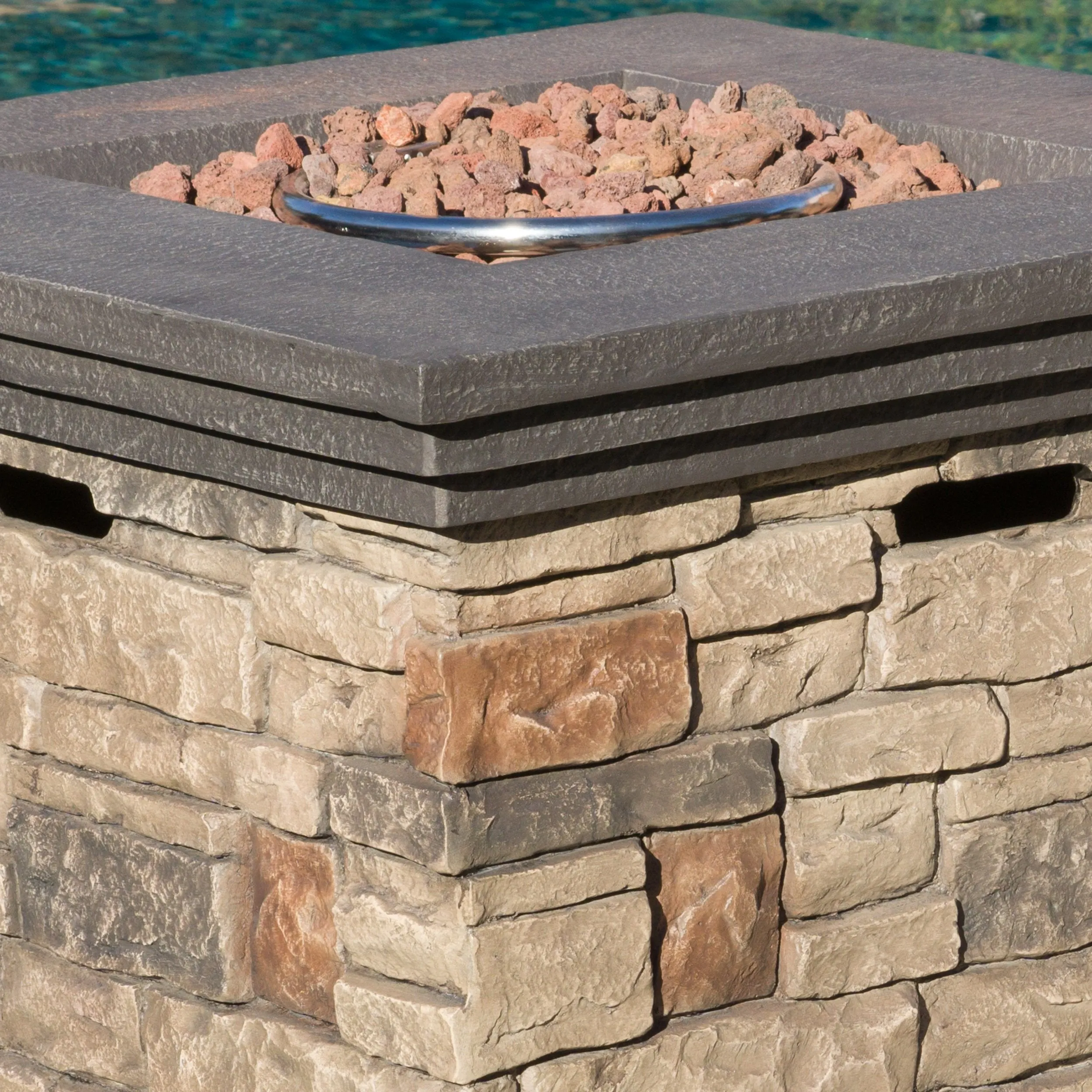 Outdoor 5 Piece Wicker Rocker and Gas Firepit Set - NH842003